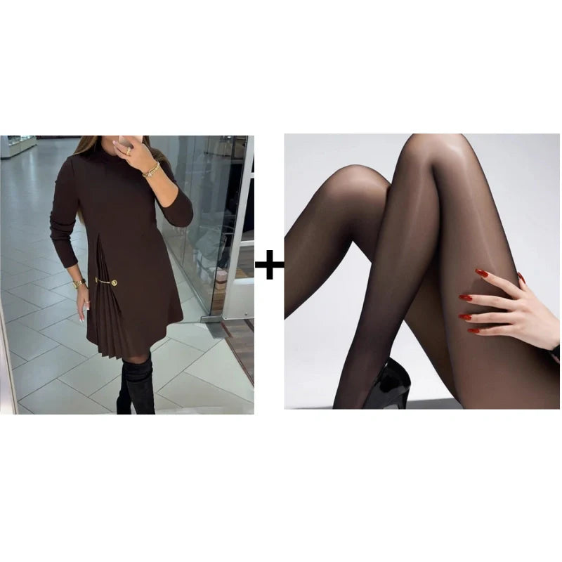 Elegant Long Sleeve Pleated Dress