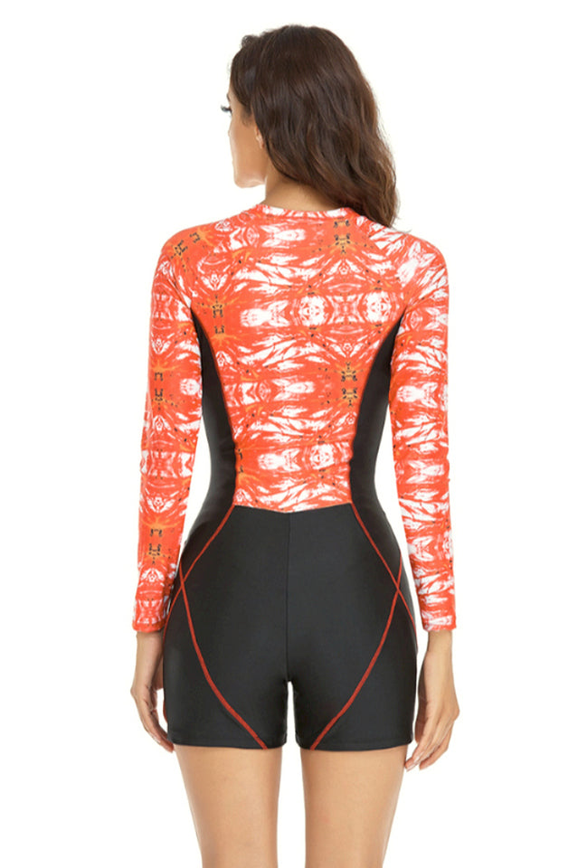 Surf Print Long Sleeve One Piece Swimsuit - Seldom Seen Styles
