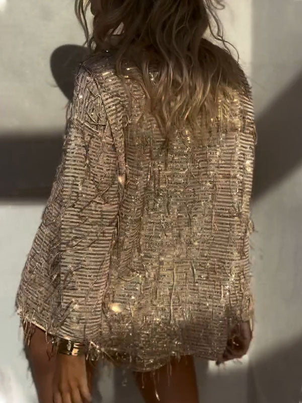 Women's Round Neck Tassel Sequined Casual Suit - Seldom Seen Styles