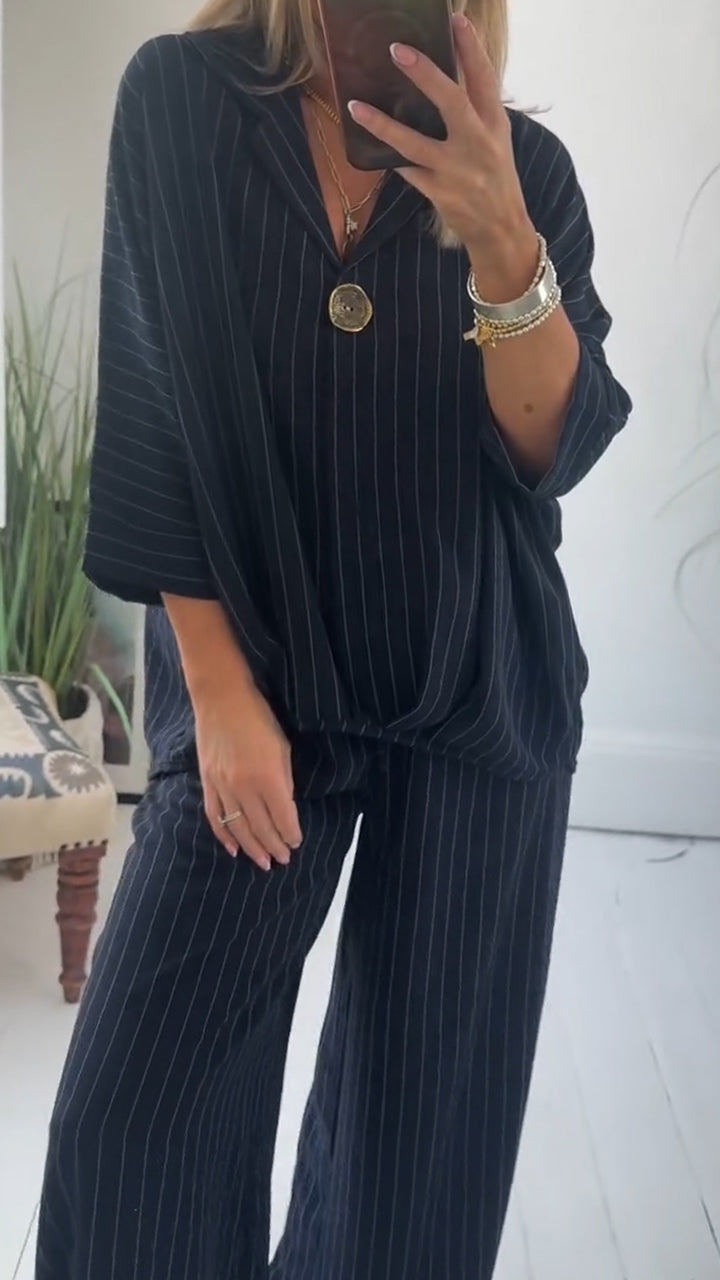 Ladies' Collar Striped Loose Casual Suit - Seldom Seen Styles