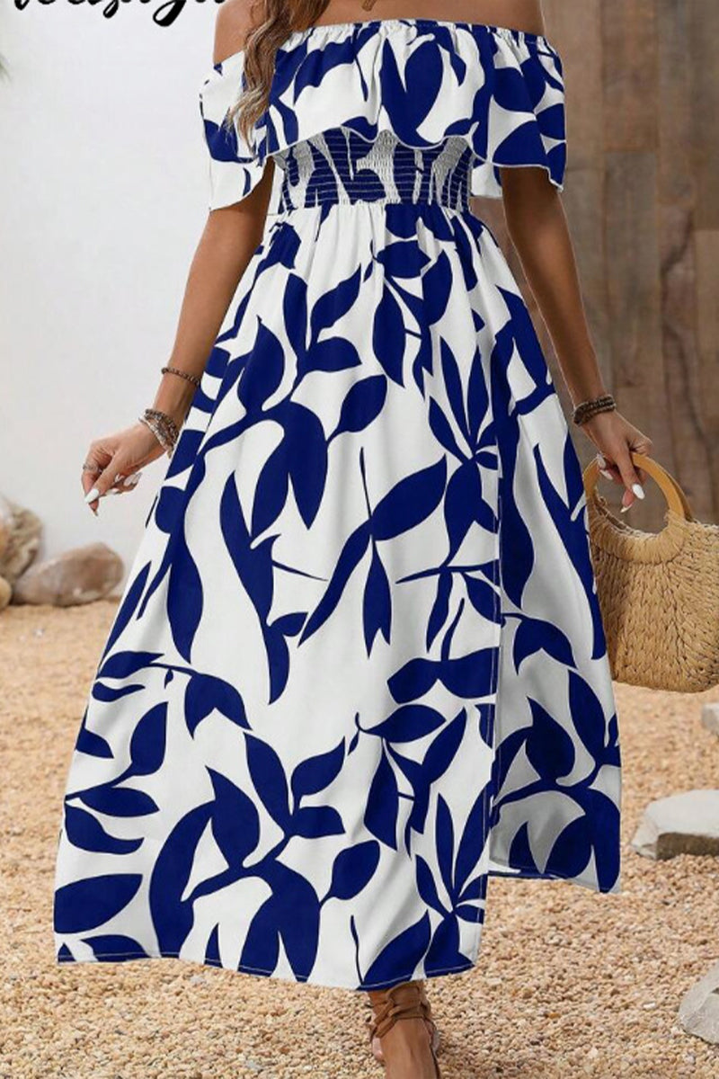 Ladies' One Collar Printed Slit Casual Dress - Seldom Seen Styles