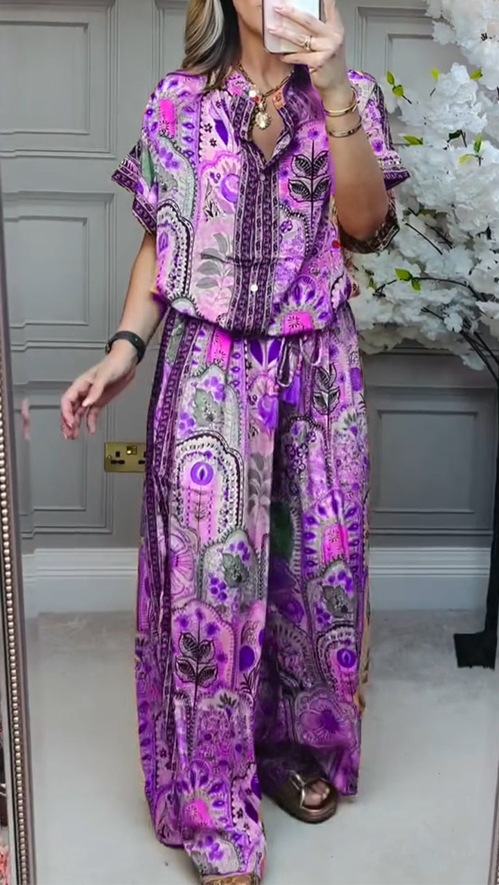 Ladies' Round Neck Printed Loose Casual Suit - Seldom Seen Styles