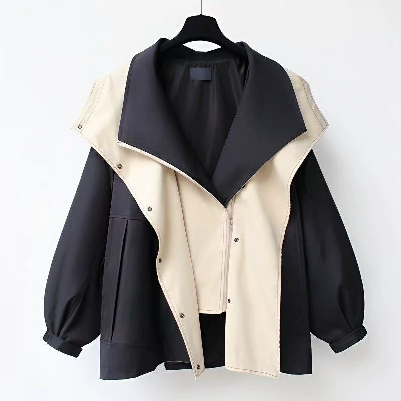 Women Lapel Loose Hooded Zippered Trench Coat - Seldom Seen Styles