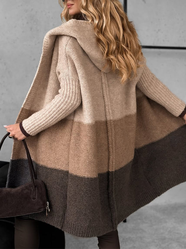 Women Hooded Knitted Contrasting Casual Coat - Seldom Seen Styles