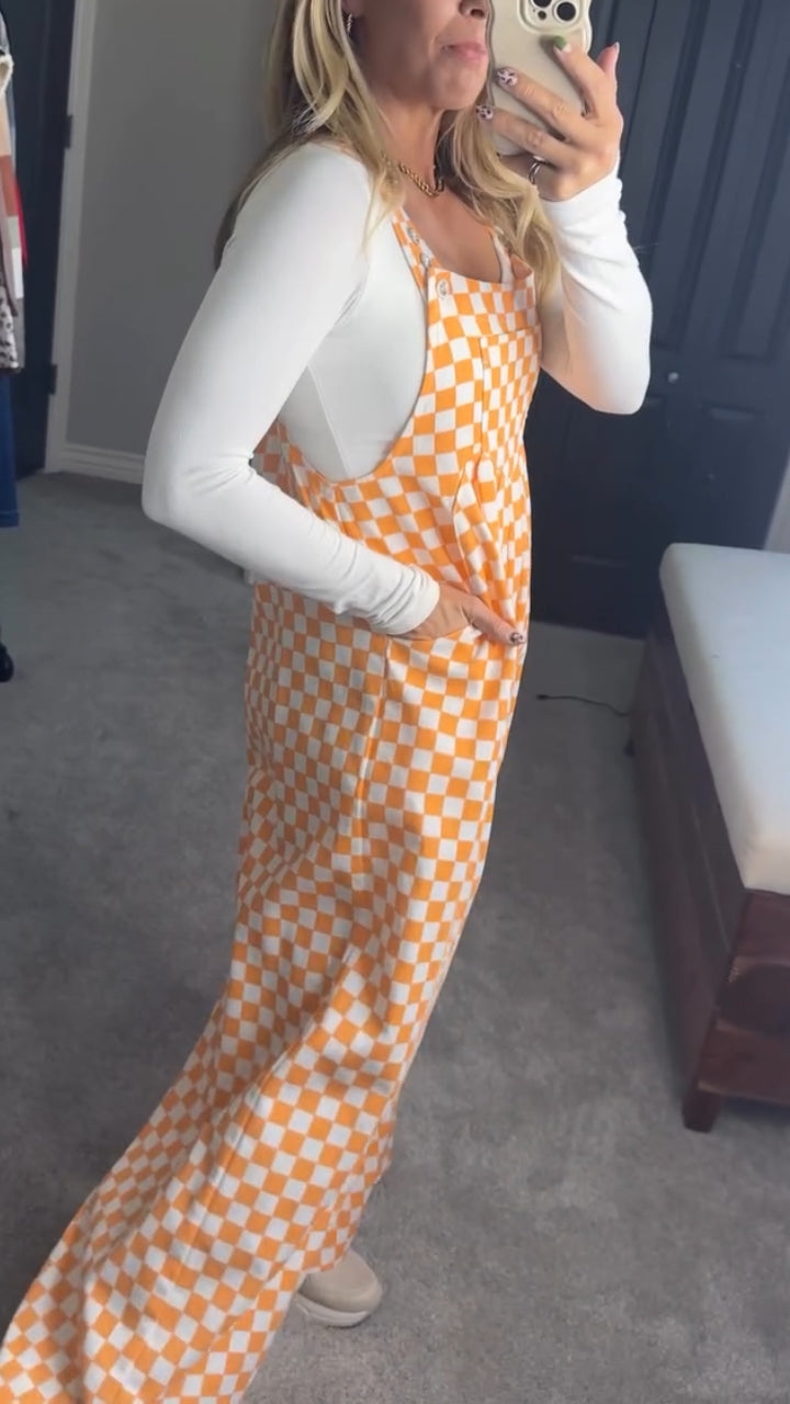 Women Plaid Thanksgiving Elements Splicing Casual Jumpsuit - Seldom Seen Styles