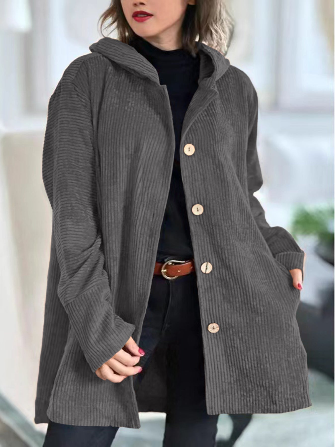 Cordia - Cozy Corduroy Hooded Jacket - Seldom Seen Styles