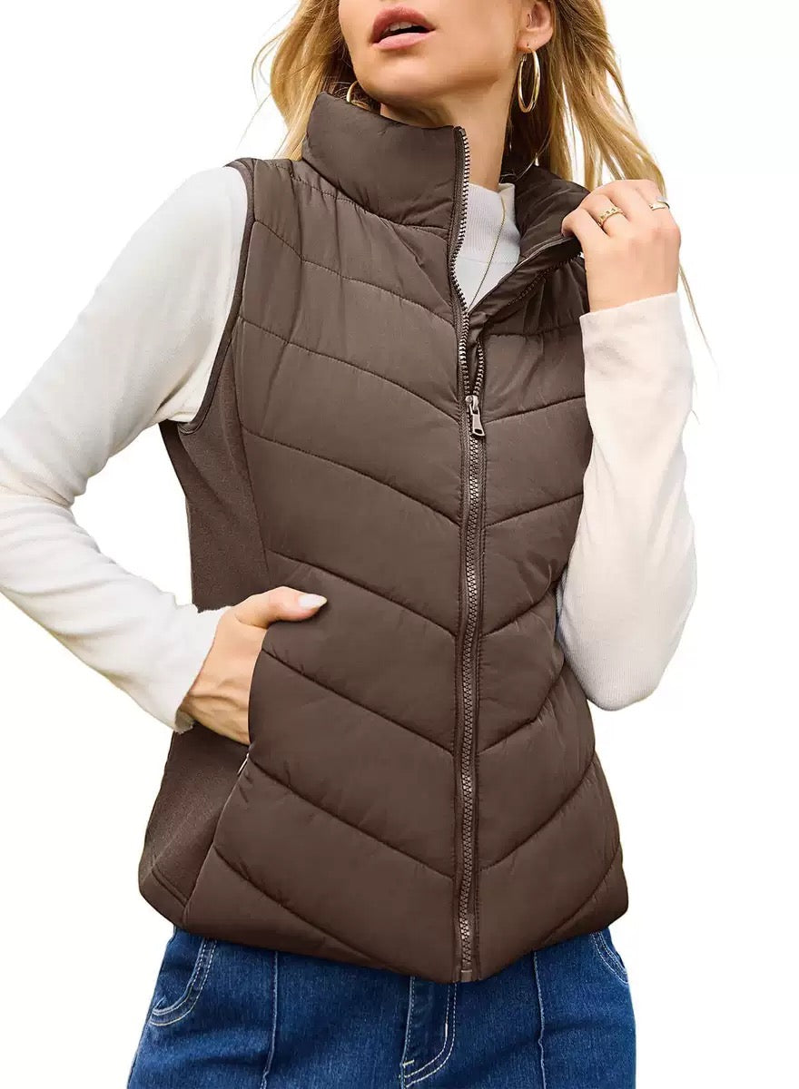 Puffer Vest Women Sleeveless Zip Up Outerwear Stand Collar Quilted Vest Warm Winter Jackets Coats with Pocket - Seldom Seen Styles
