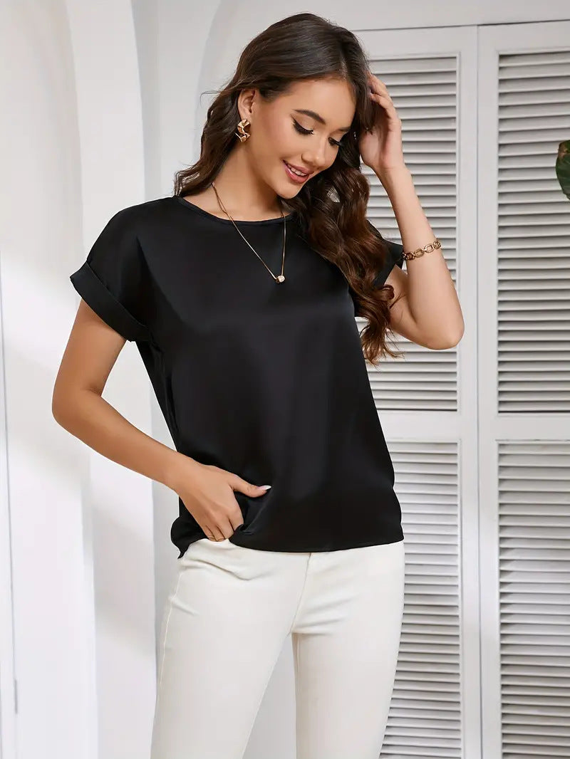2025New Year Women's Summer Style Round Neck Short Sleeve Loose Solid Color Casual Round Neck T Women's T-shirt - Seldom Seen Styles