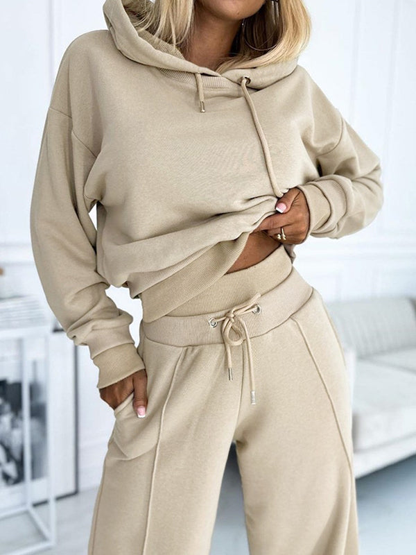 Women's Fashion Solid Color Hoodie and Wide Leg Pants two-piece set - Seldom Seen Styles