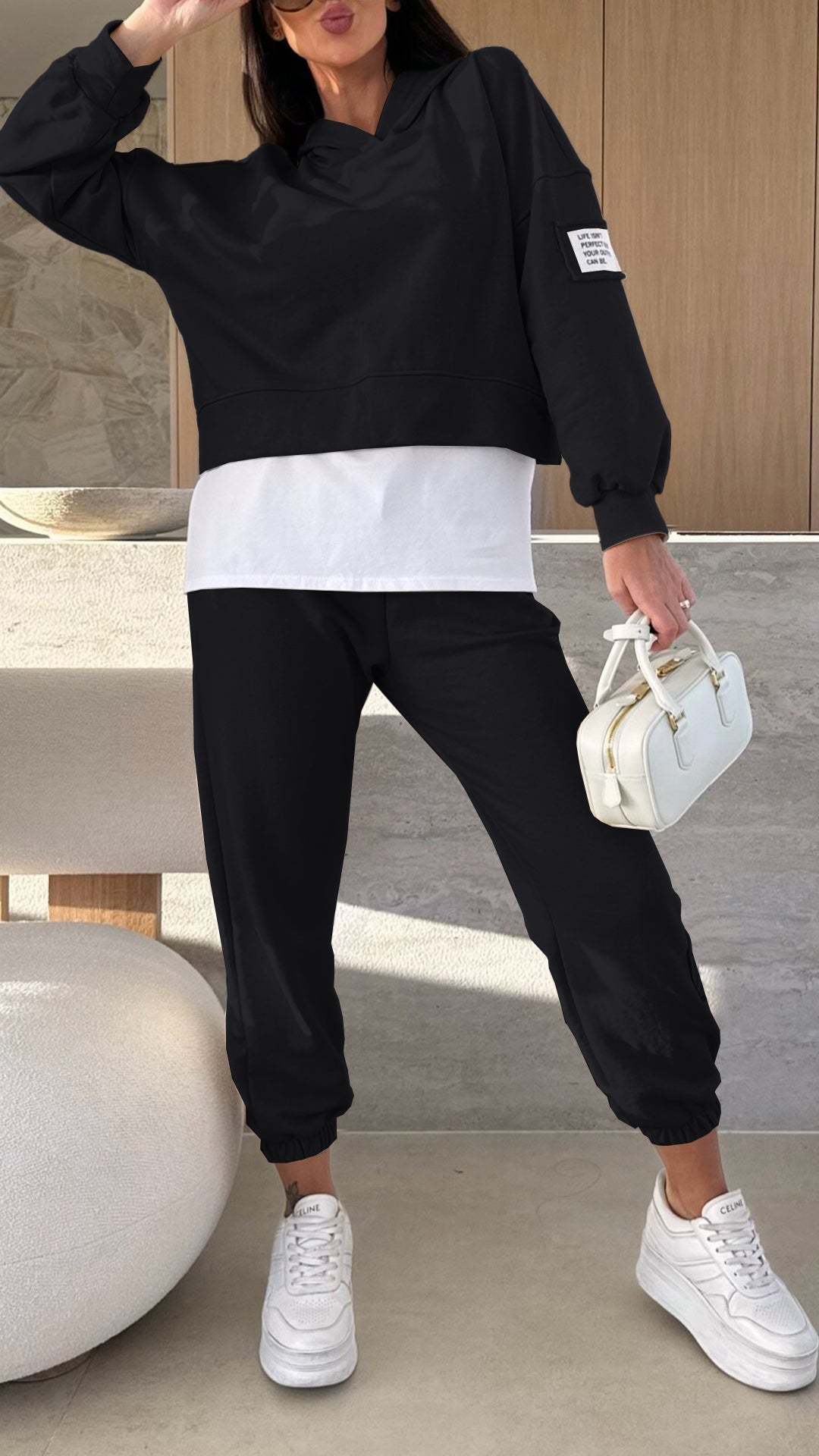 Women's Hooded Patchwork Casual Sweatshirt Suit - Seldom Seen Styles