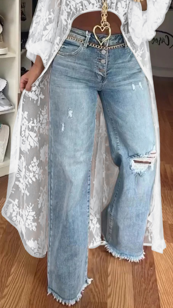 Women's Round Neck Lace Short Front and Long Back Casual Top - Seldom Seen Styles