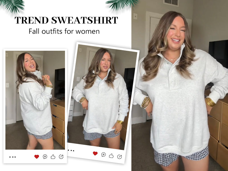 Sweatshirt for Women Oversized Casual Long Sleeve Button Henley Neck Pullover Tops Fashion Outfits Clothes