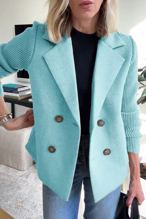 Women's Lapel Button Knitted Sleeve Casual Coat with Two Side Pockets - Seldom Seen Styles