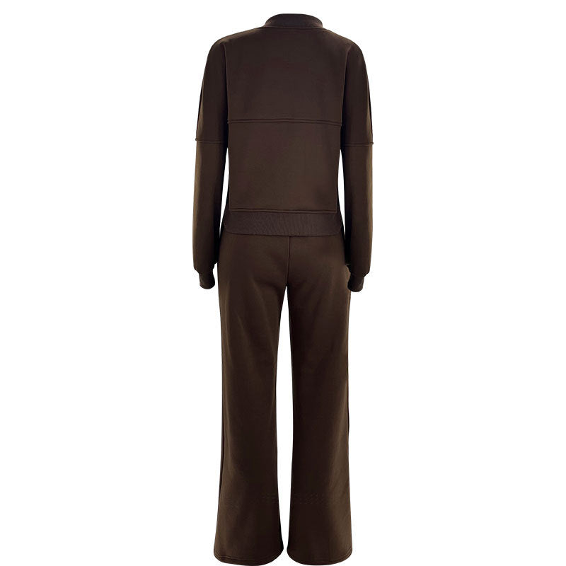 Sporty Two-piece Set Women's Plain Mock Neck Zip Up Jacket & Pocket Drawstring Waist Sweatpants Sports Sweat Suit, Sports Cozy Breathable Outfits Tracksuits for Daily Outdoor Wear, Tracksuit Set, Ladies Sportswear for All Seasons