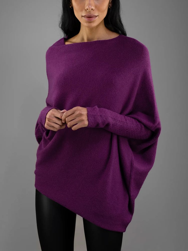 Asymmetrical Off-Shoulder Draped Knit Sweater for Women