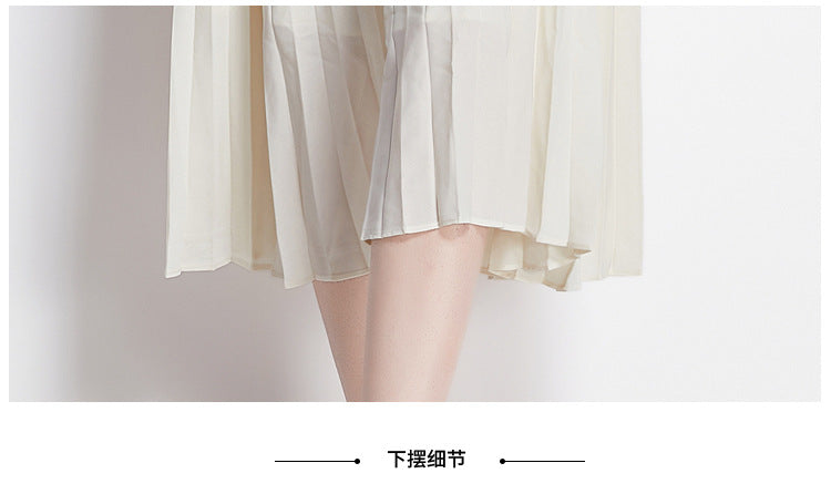 Bella Lace Patchwork Pleated Midi Dress  Patchwork Mid-Length Pleated Dress