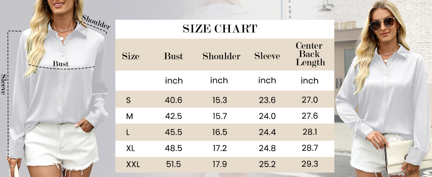 Satin Blouses for Women Silk Button Down Shirts Long Sleeve Business Casual Tops