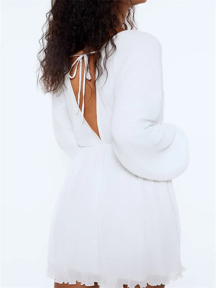 Autumn Long Sleeve Deep V-neck Party Mini Dresses - Seldom Seen Styles