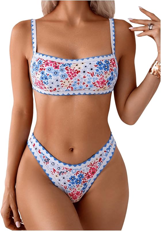 Bathing Suit for Women Two Piece Floral Print Tie Back Swimsuit Bikini Sets - Seldom Seen Styles