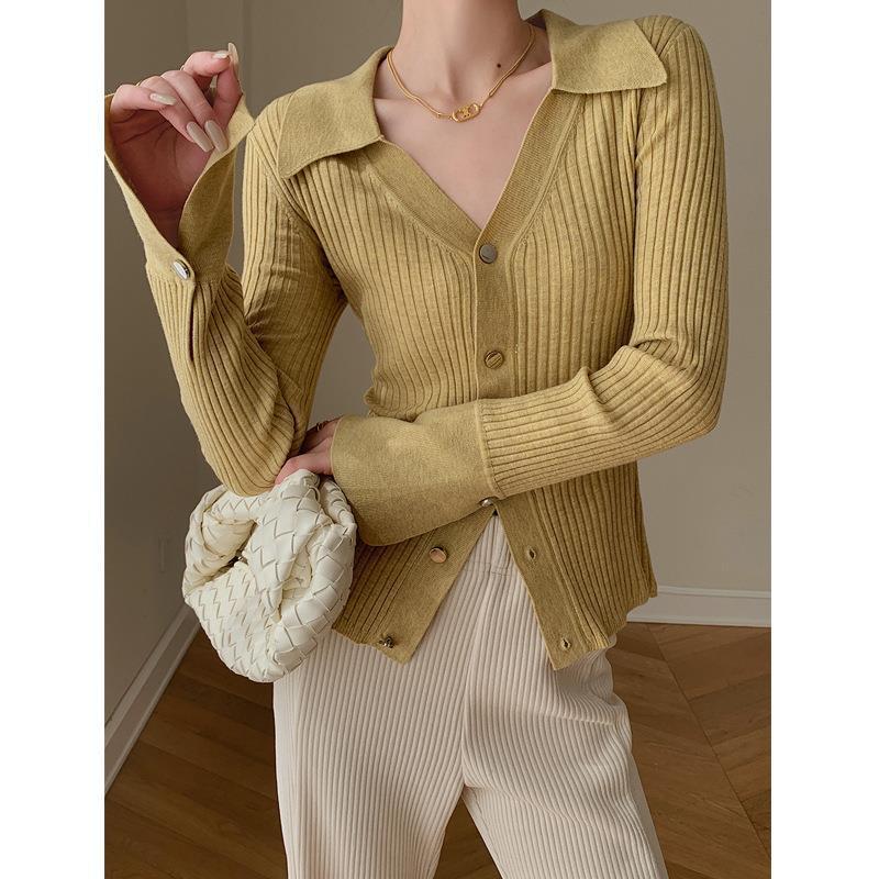 Blue  Cardigan for Women V-Neck Knitted Cardigan for Women Slim Fitting Short Knit Top - Seldom Seen Styles