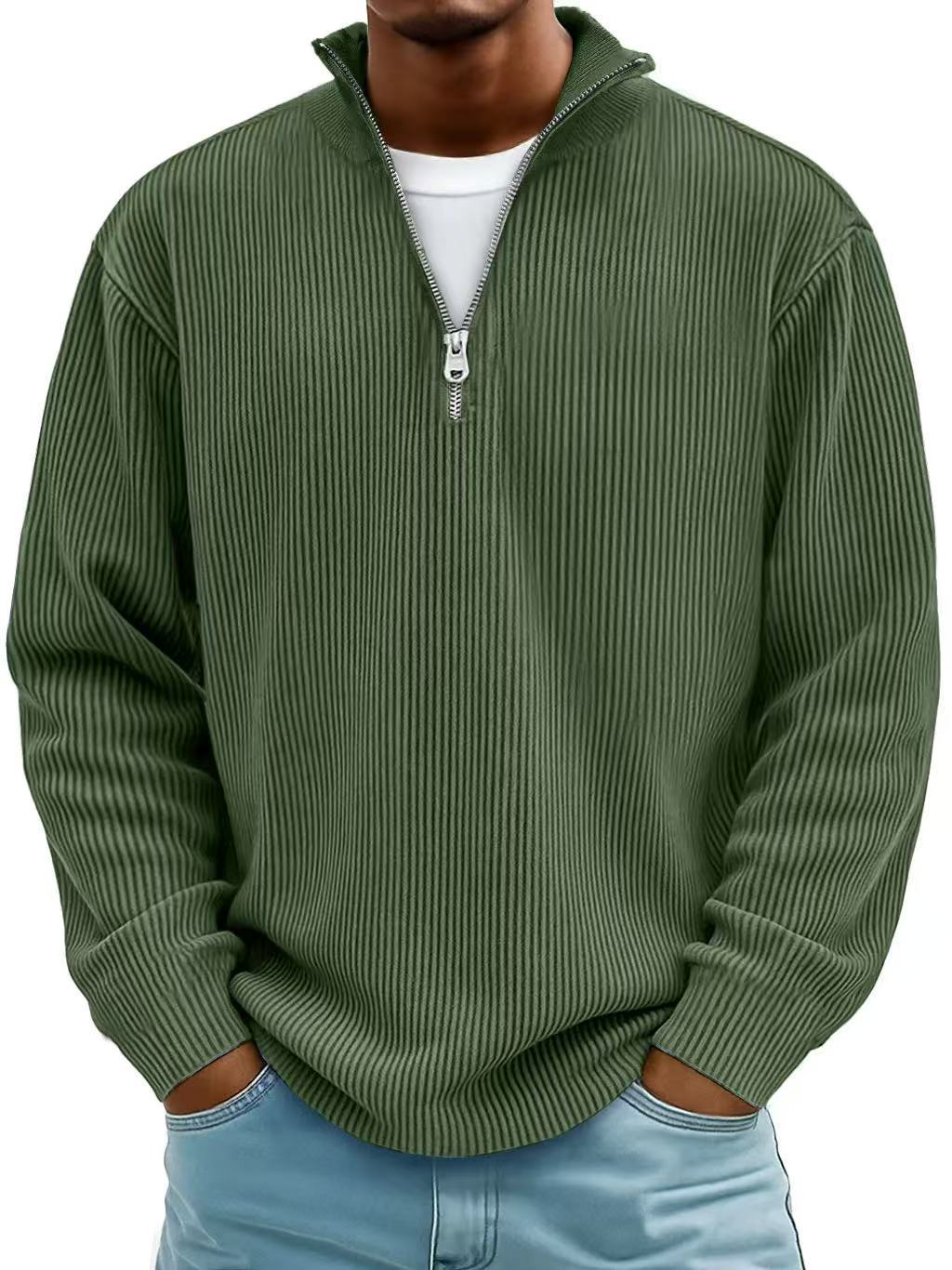Men's Quarter Zip Sweater Slim Fit Casual Pullover Sweater Mock Neck Polo Sweaters