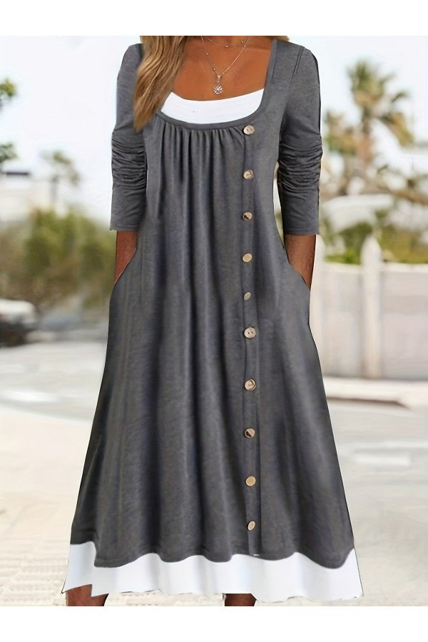 Color Block Crew Neck Long Sleeve Mini Dress - Seldom Seen Styles