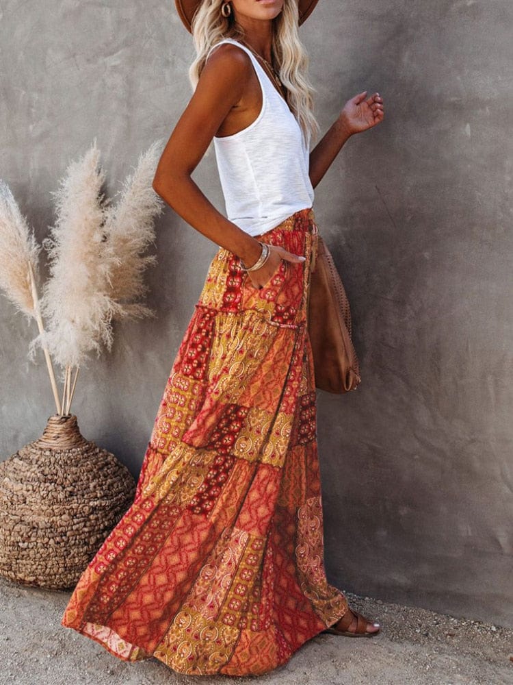 Floral Print Bohemian Maxi Skirt - Seldom Seen Styles