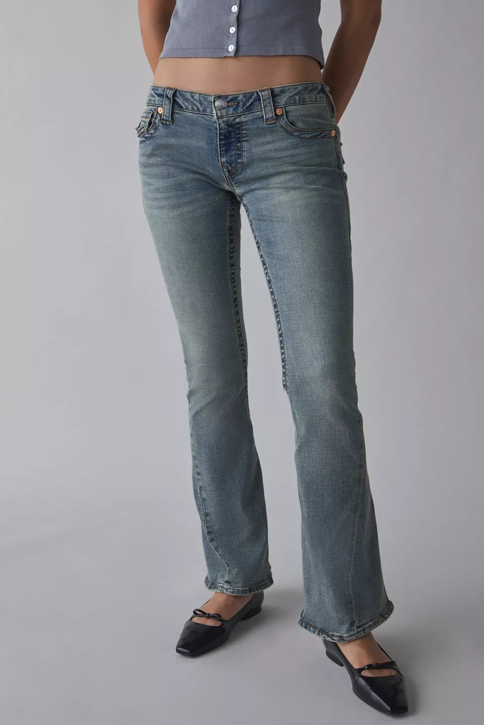 Joey Low-Rise Flap Flare Jean