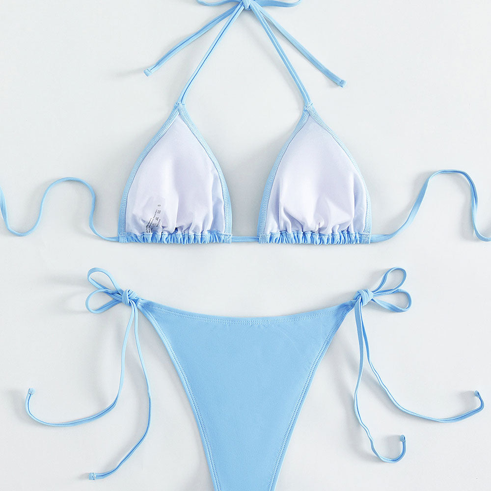 Luxury Rhinestone Tie String Cheeky Triangle Brazilian Two Piece Bikini Swimsuit - Seldom Seen Styles