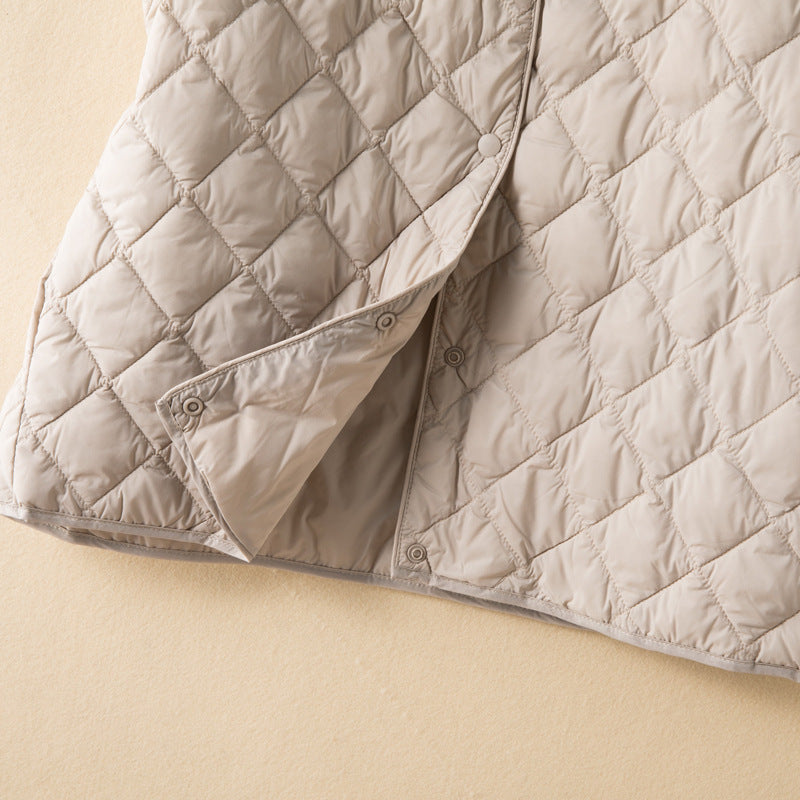 Solid Plaid Line Cotton Fleece Down Jacket Coat Korean Fashion Single-breasted Round Neck Sleeveless Women's Jacket Vest - Seldom Seen Styles