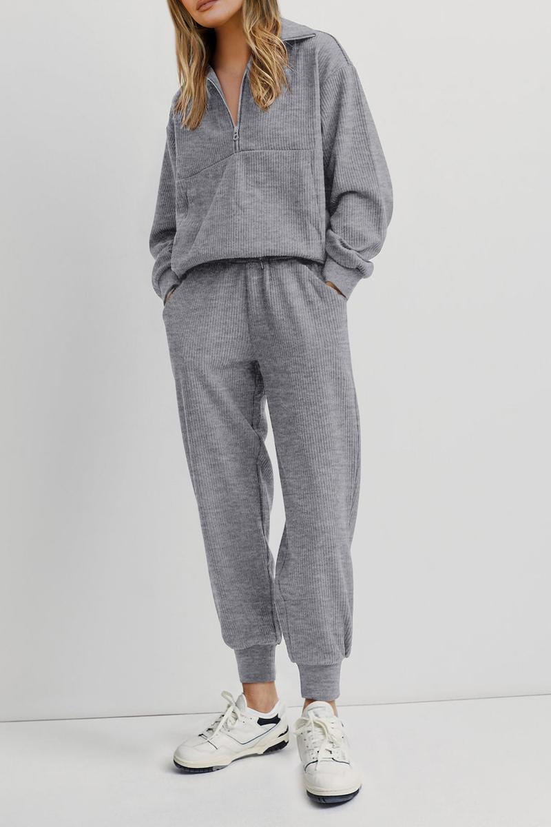 Women's 2-Piece Sweatsuits Set Long Sleeve Half Zip Pullover Sweatshirt Joggers Pants Comfy Outfits Soft Tracksuit Athletic Training Apparel with Front Pocket & Elastic Waistband - Seldom Seen Styles