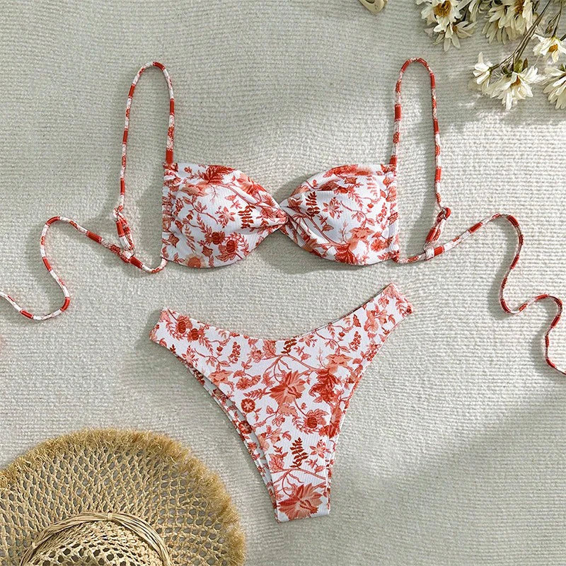 Cyflymder Sexy Bikini Set Women Swimsuit Print Bandage Sexy Beach Biquinis New Summer Swimwear Fashion Holiday Beachwear Bikini Set