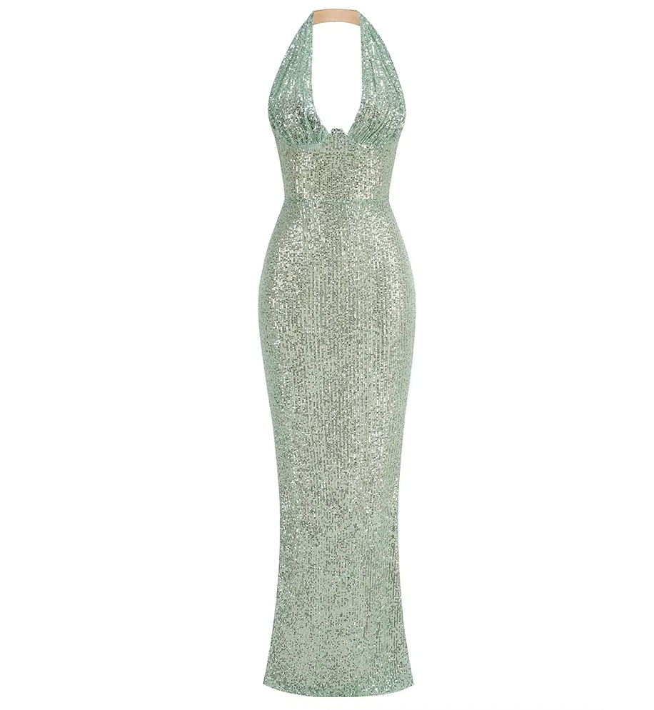 ROSE PLUNGE NECK SEQUIN GOWN - Seldom Seen Styles