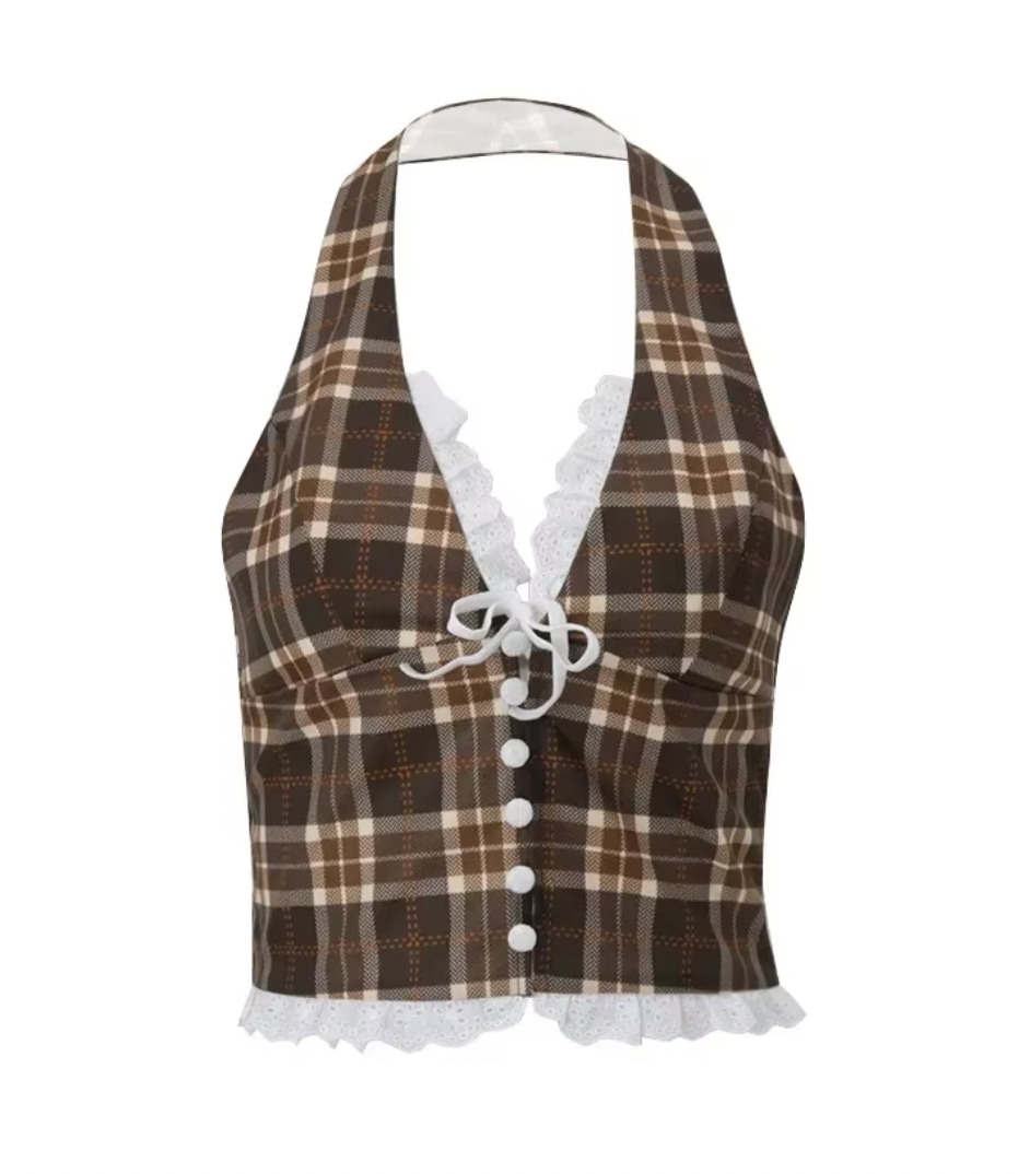 JESSI PLAID HALTER TOP - Seldom Seen Styles