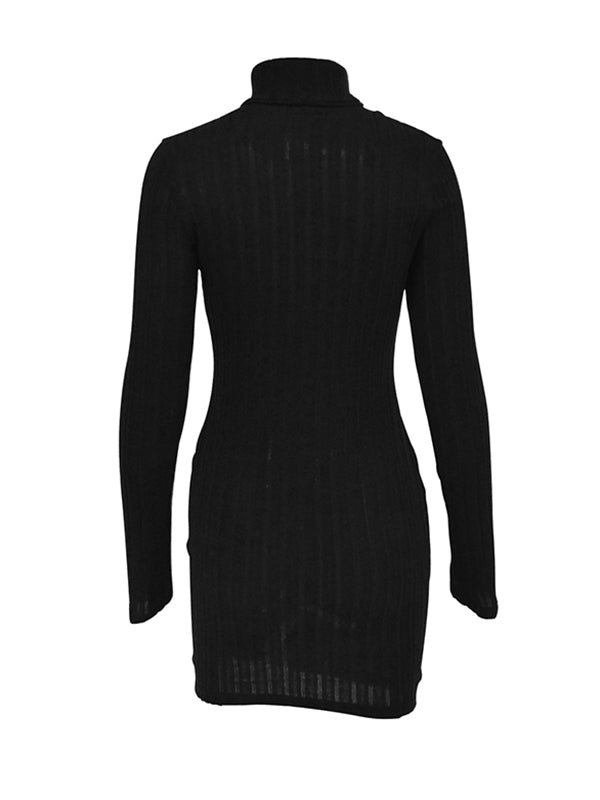 Solid Color Bodycon High Waisted High Neck Mini Dresses - Seldom Seen Styles