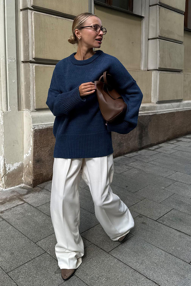 Solid Color Relaxed Fit Crew Neck Women's Sweater Crewneck Long Sleeve Soft Fuzzy Knit Pullover Sweaters 2025 Fall Winter Warm Tops Clothes - Seldom Seen Styles