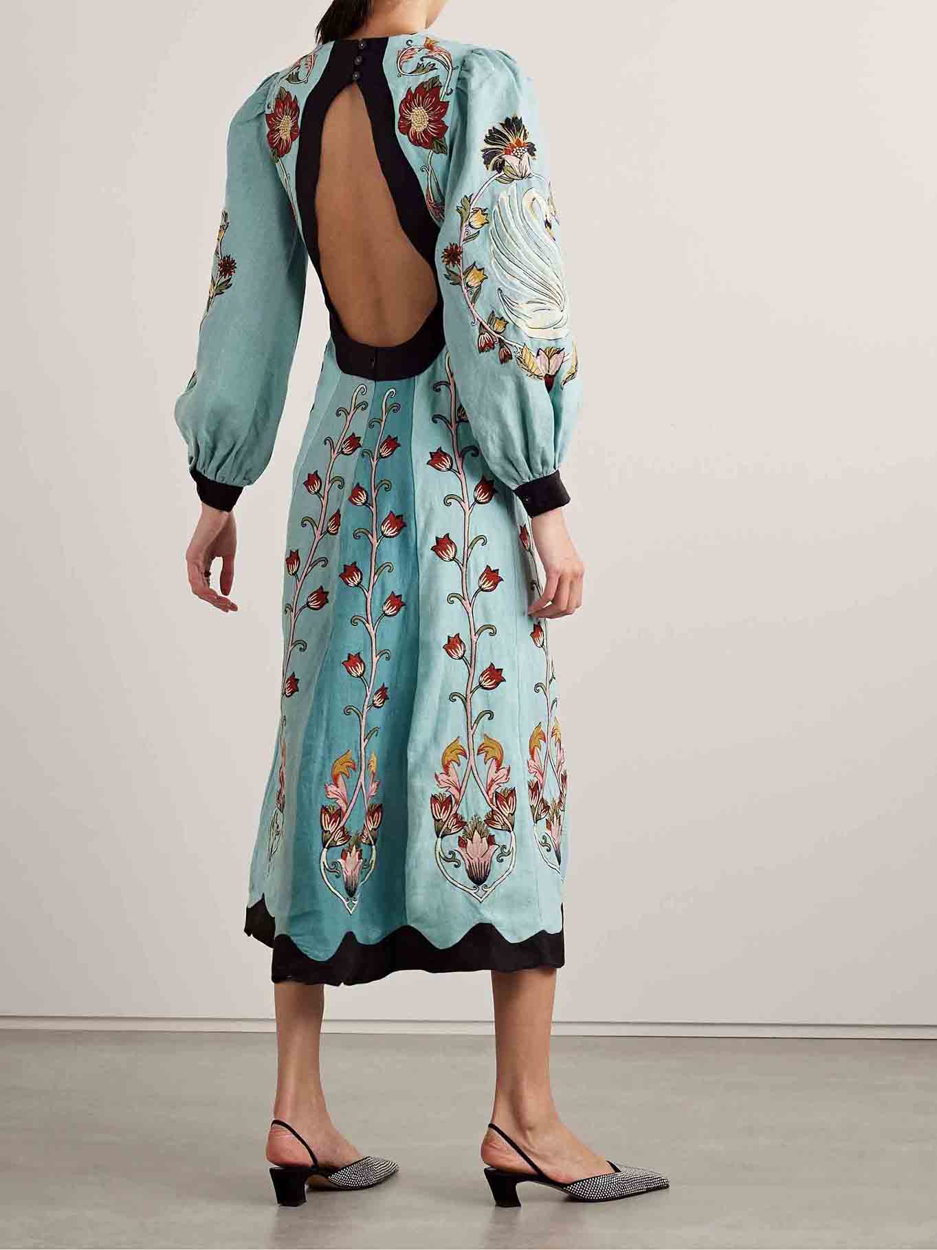 Unique Floral Print Contrast Long Sleeve Midi Dress - Seldom Seen Styles