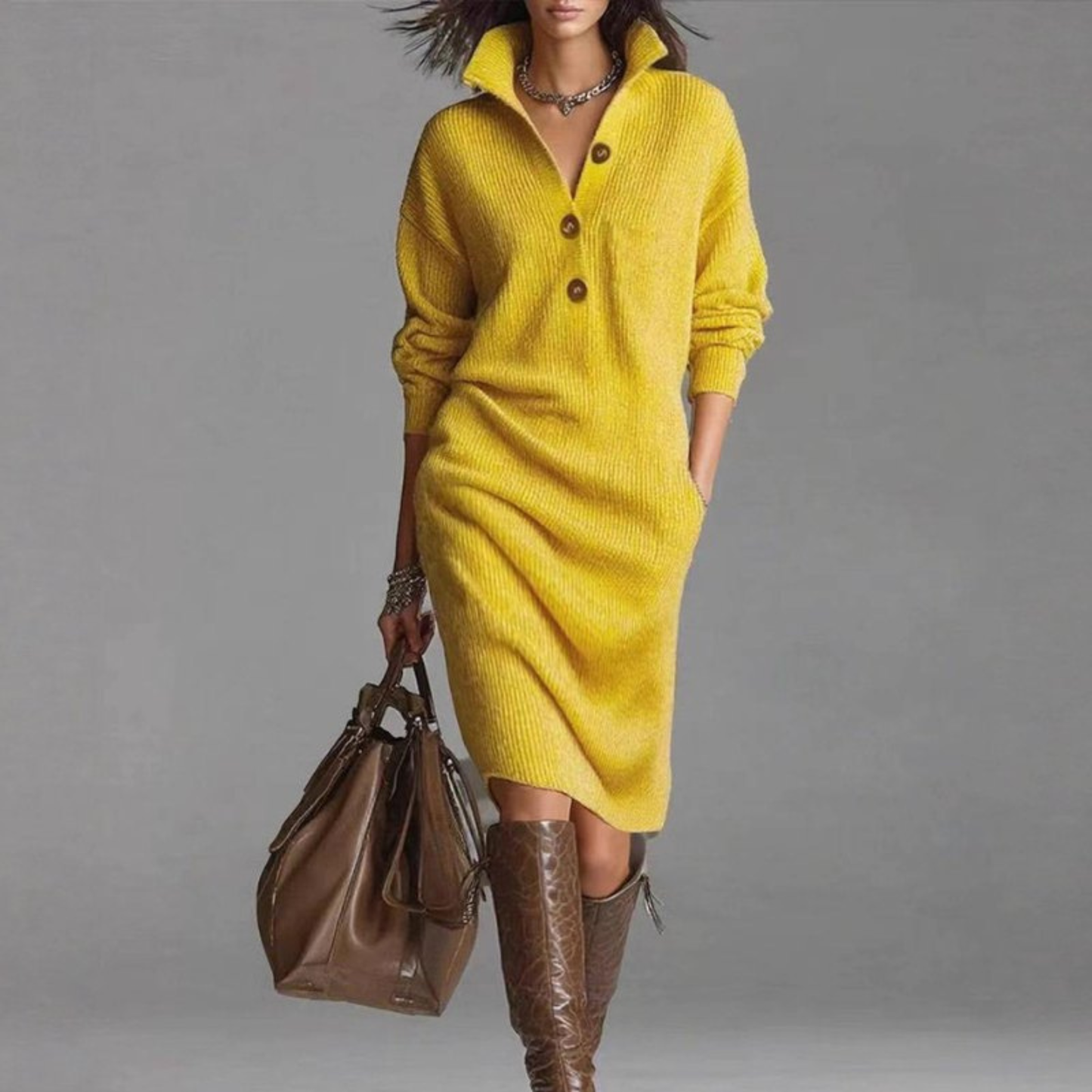 Soft Knitted Button Dress