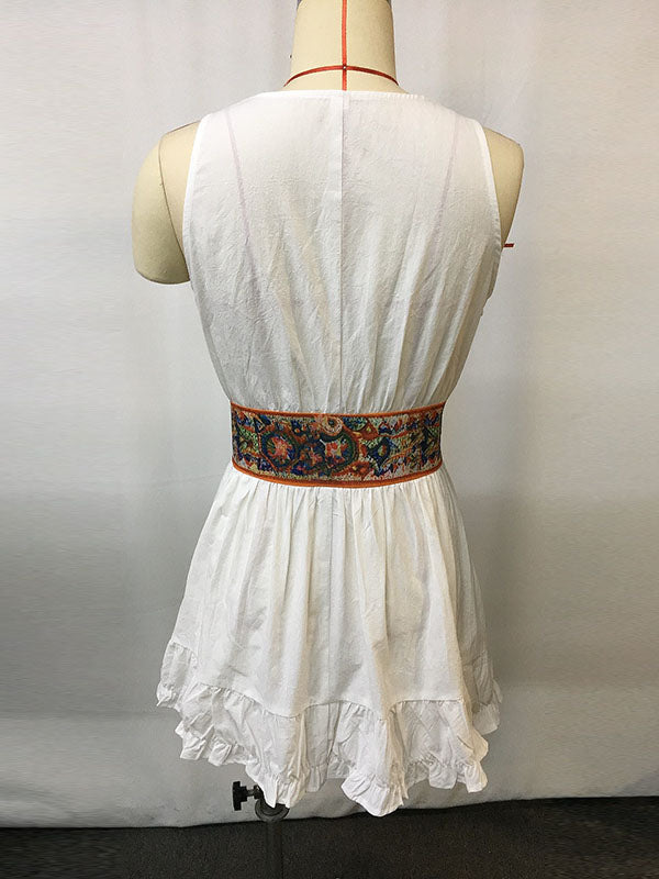 Vintage Floral Patchwork Sleeveless Ruffled Mini Dresses - Seldom Seen Styles