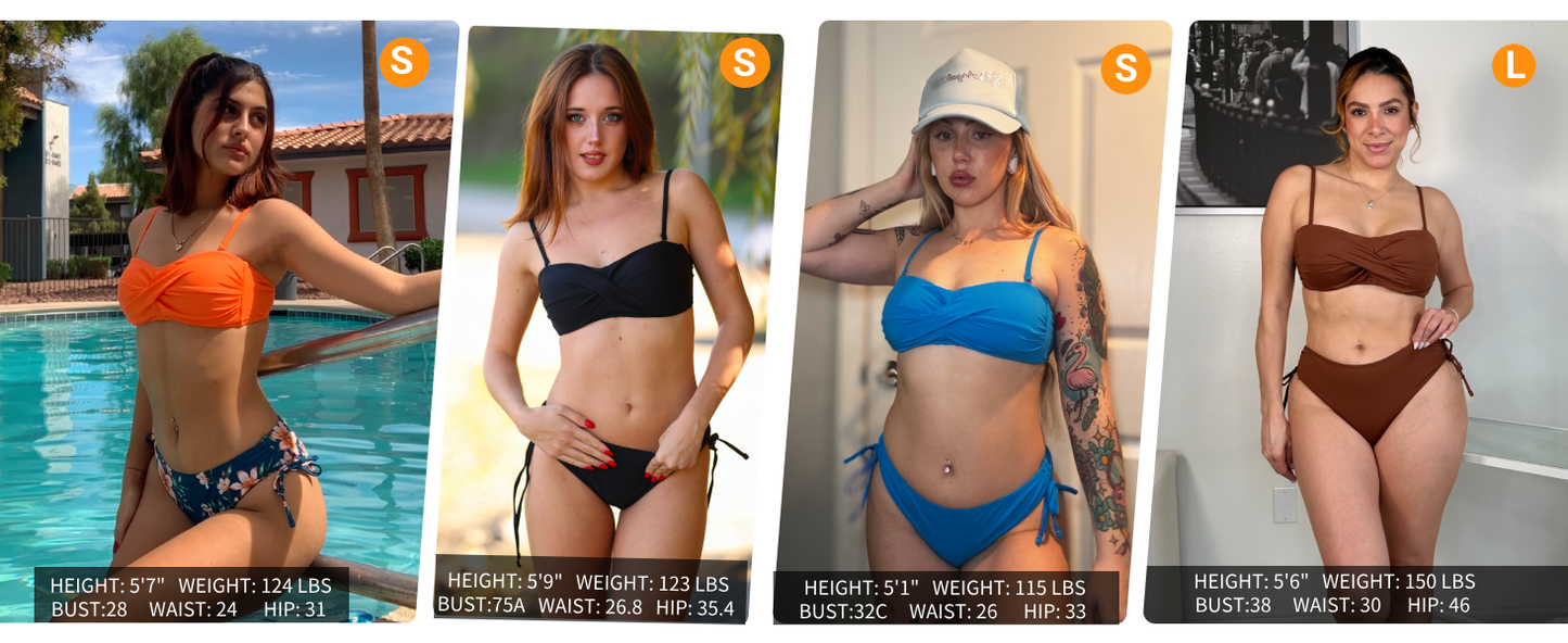 Women's Strapless Bandeau Bikini Set - Twist Front Two Piece Swimsuit Top with Side Tie Bathing Suit Bottom - Seldom Seen Styles