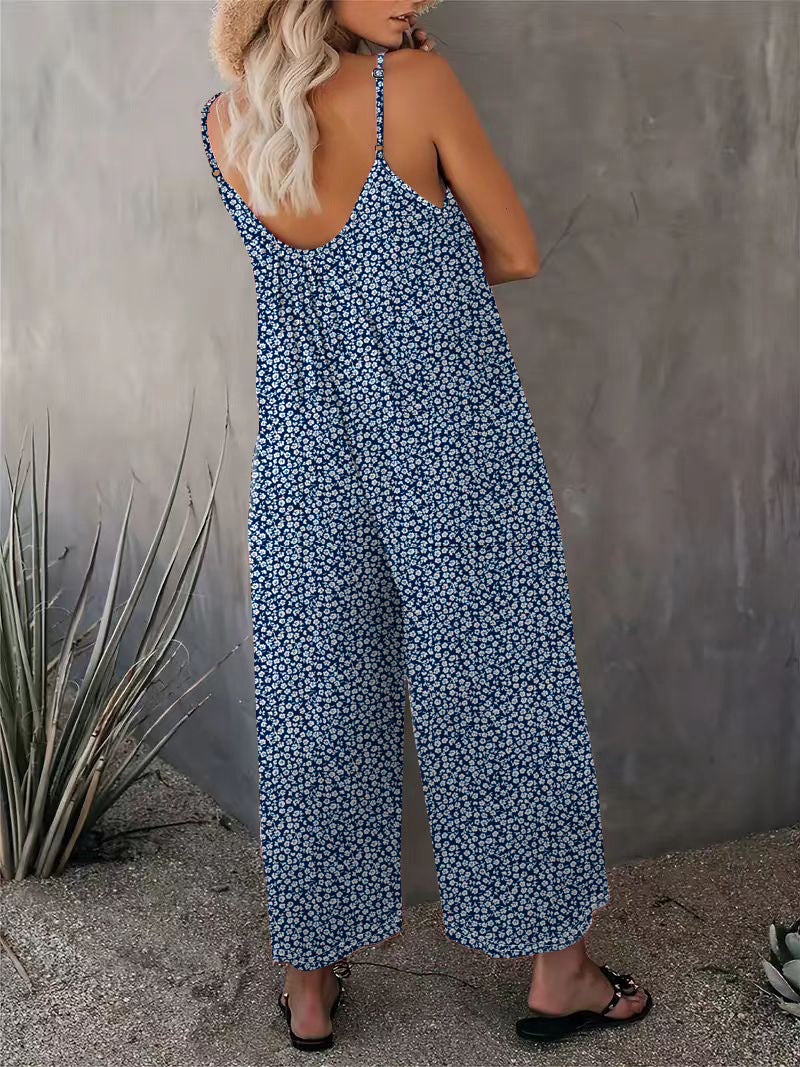 2025 Summer New Women's Casual Ladies' Strap Jumpsuit Pants New Printed Sleeveless Romper for Women