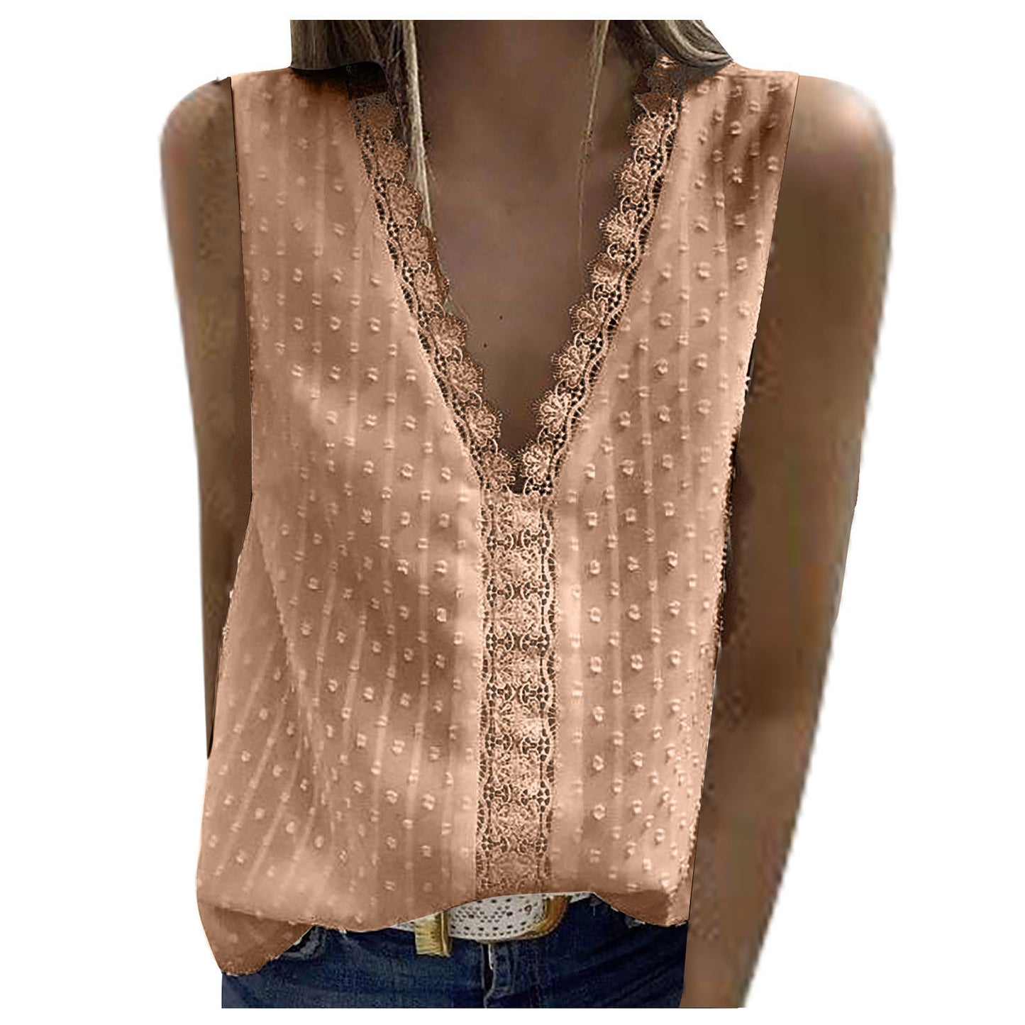 Women's V Neck Lace Crochet Tunic Tops Flowy Casual Blouses Shirts