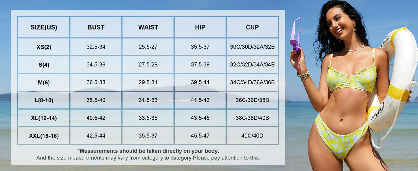 Women's Underwire Bikini Floral High Cut Bikini Set V-Wired Two Piece Swimsuit Bathing Suit