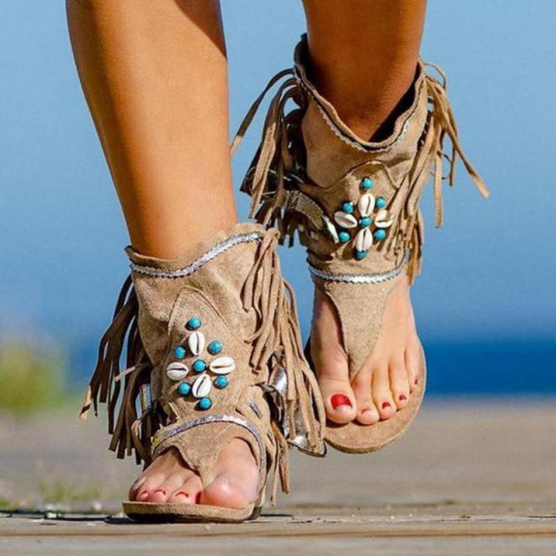 Boho Vintage Beaded Tassel Sandals - Seldom Seen Styles