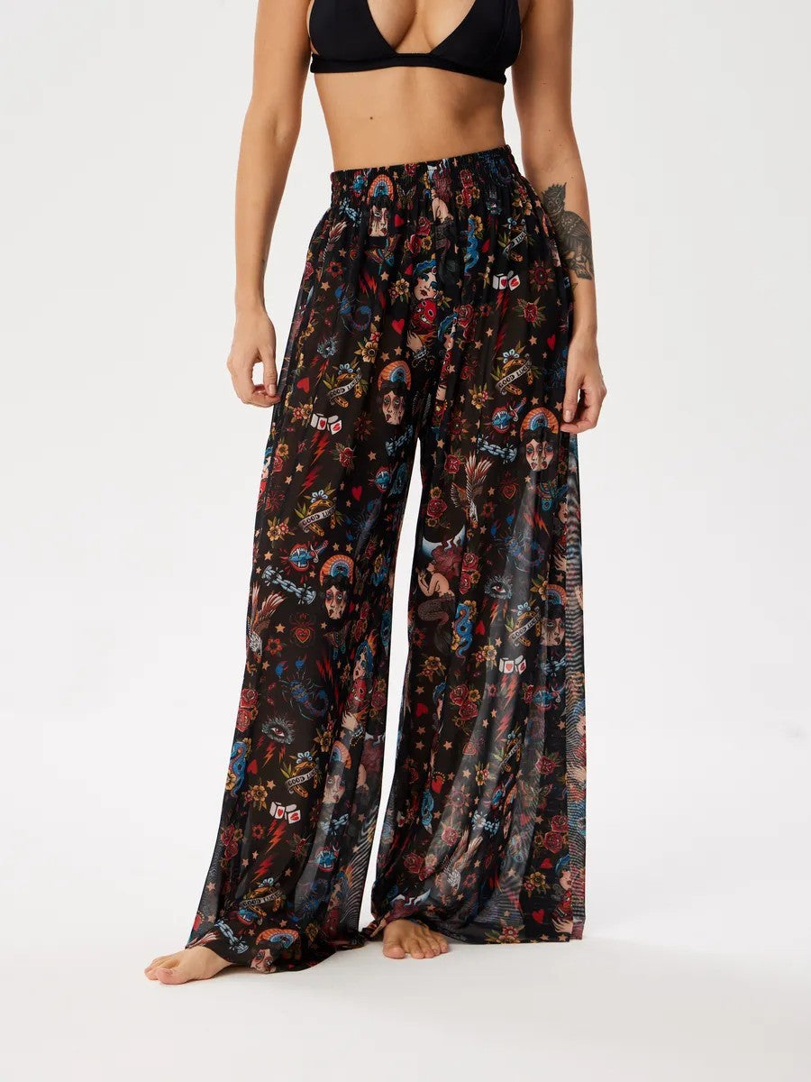Womens Elastic High Waisted Palazzo Pants Casual Wide Leg Long Lounge Pant Trousers with Pocket - Seldom Seen Styles