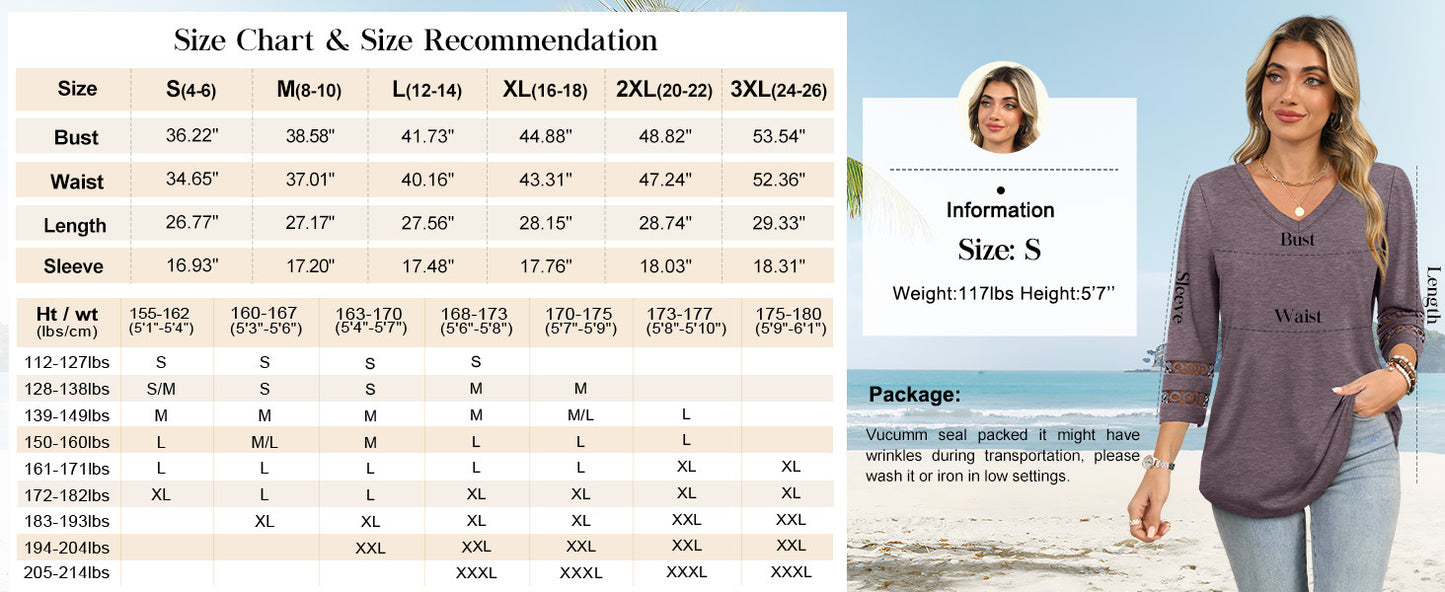 3/4 Length Sleeve Womens Tops Dressy Casual Blouses for Women 2025 Trendy V Neck T Shirts Summer Clothes - Seldom Seen Styles