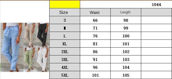 Womens Tapered Pants Cotton Linen Drawstring Back Elastic Waist Pants Casual Trousers with Pockets - Seldom Seen Styles