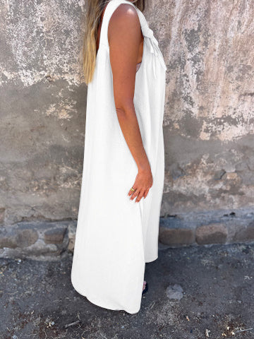 Solid Floral Embellished Sleeveless Loose Maxi Dress Summer New Women's Solid Color Lace Fashion Dress Women's Dress