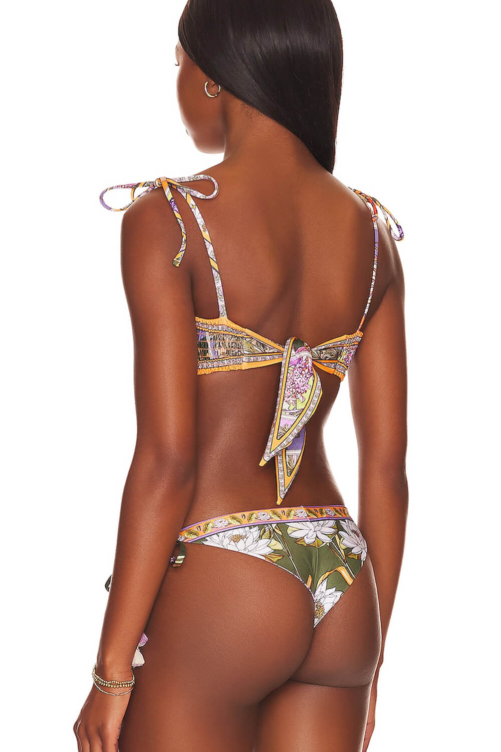 Lotus Daicy Print Bandeau Scarf String Tie Bikini Set
