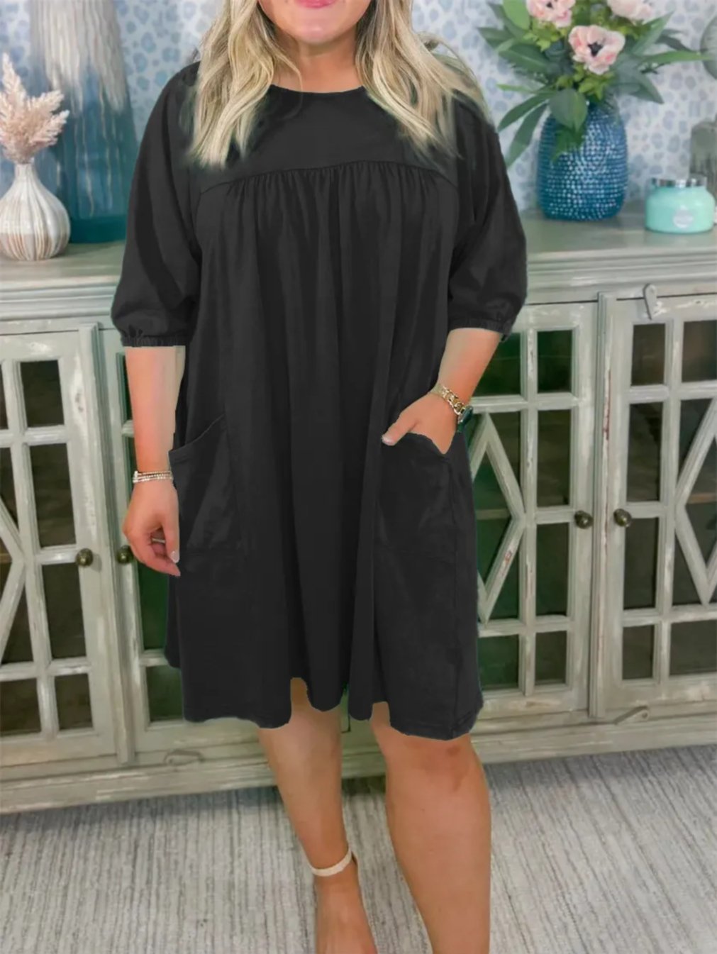 Women's Solid Color Loose Mid-sleeve Dress - Seldom Seen Styles